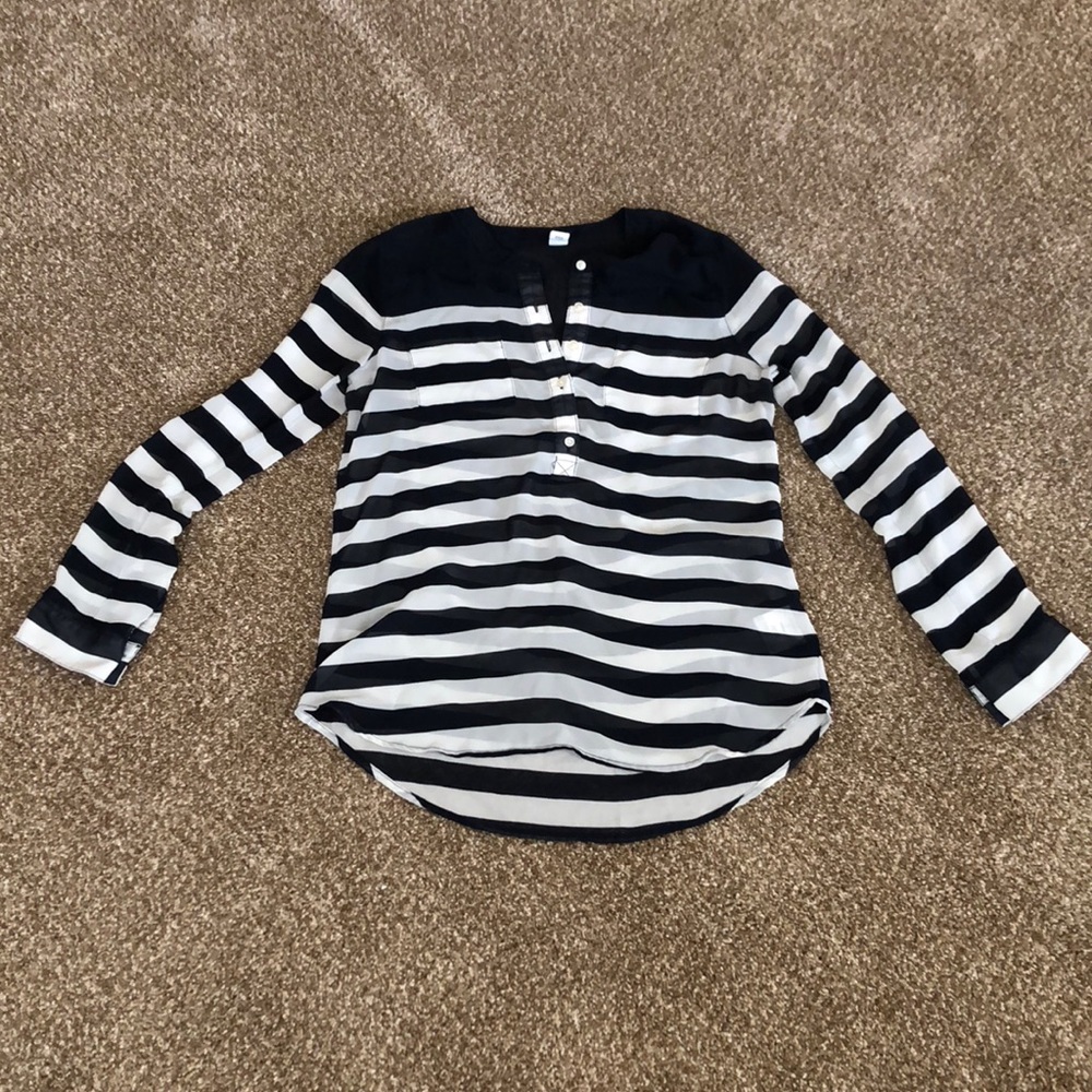 Navy blue stripped button up blouse